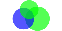 Venn diagram with three overlapping circles, one circle is blue the others are green